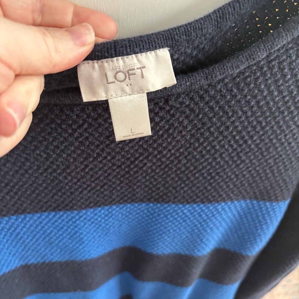 Navy and Blue Striped Boat Neck Sweater Size Large - Picture 2 of 6